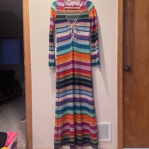 Show Me Your Mumu Crochet Maxi Coverup - Rainbow Stripe - Size M
